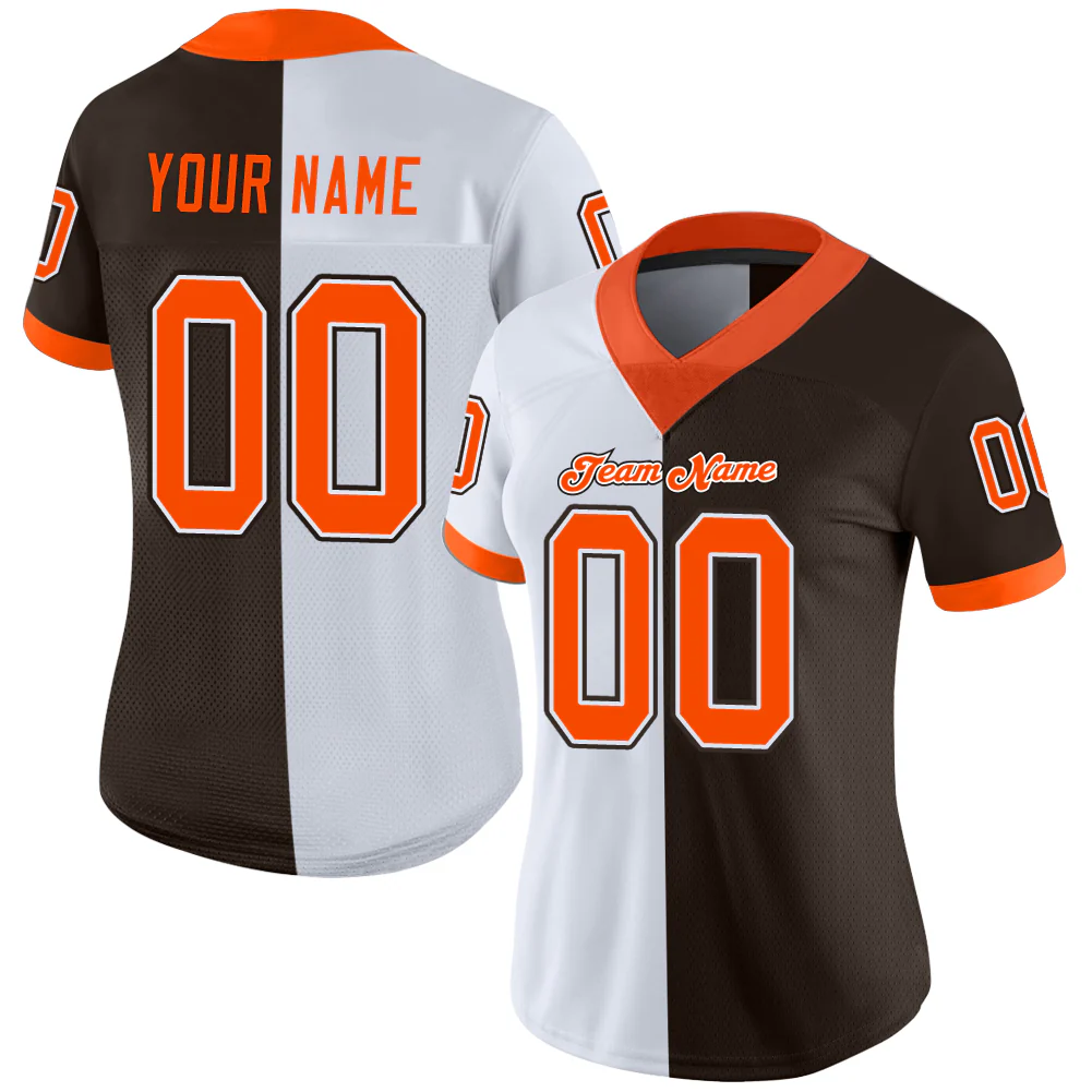 Custom Brown Orange-White Split Fashion Football Jersey