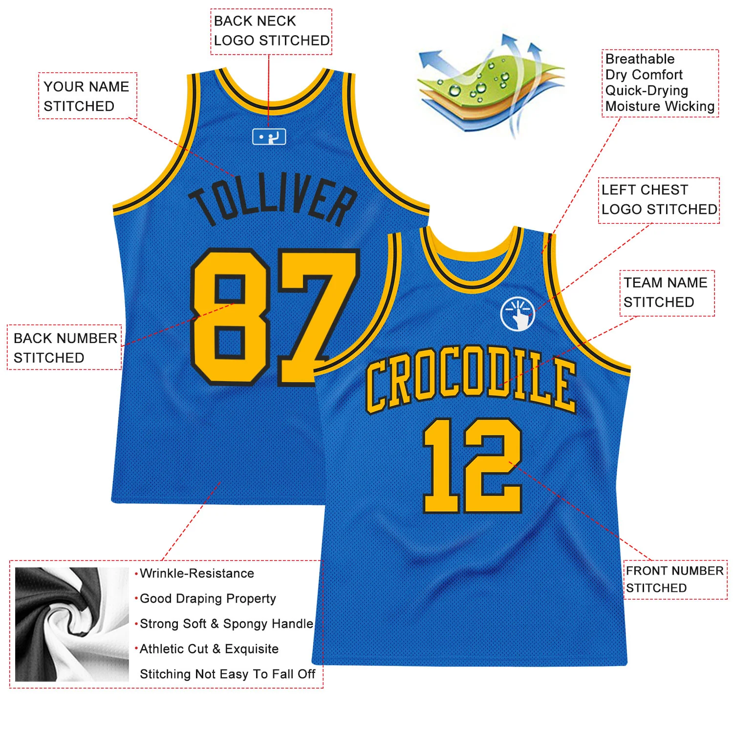Custom Blue Gold-Black Authentic Throwback Basketball Jersey