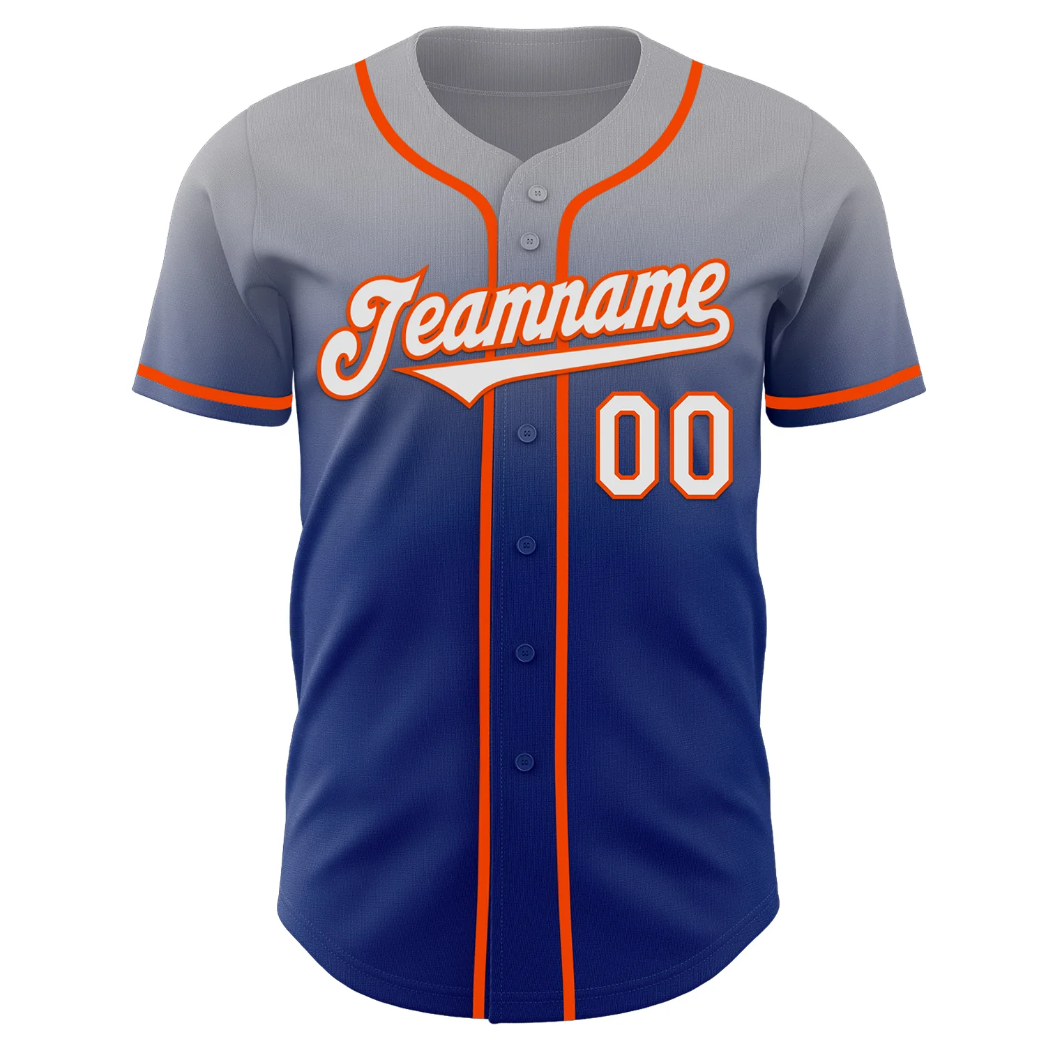 Custom Gray White Royal-Orange Authentic Fade Fashion Baseball Jersey