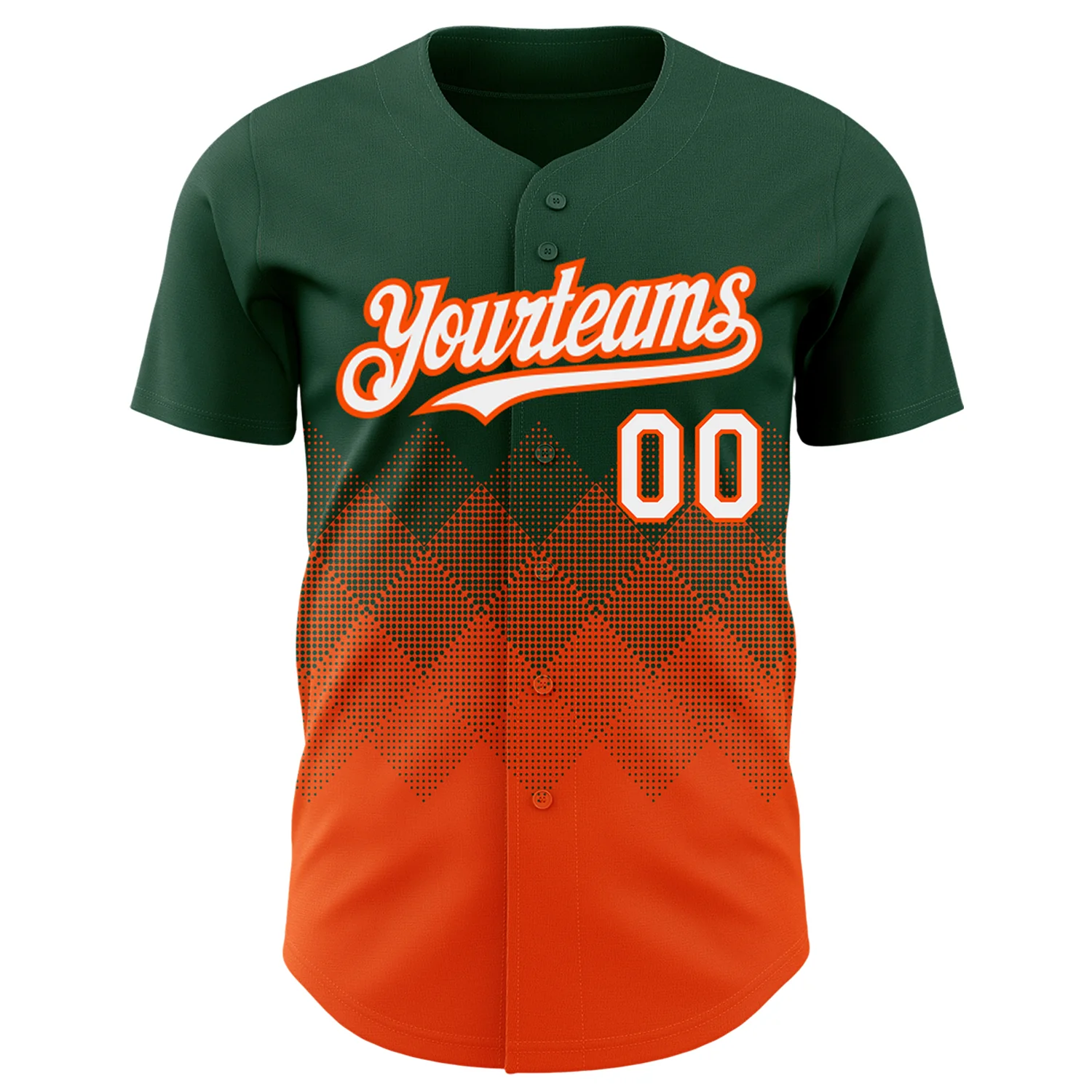 Custom Green White-Orange 3D Pattern Design Gradient Square Shapes Authentic Baseball Jersey