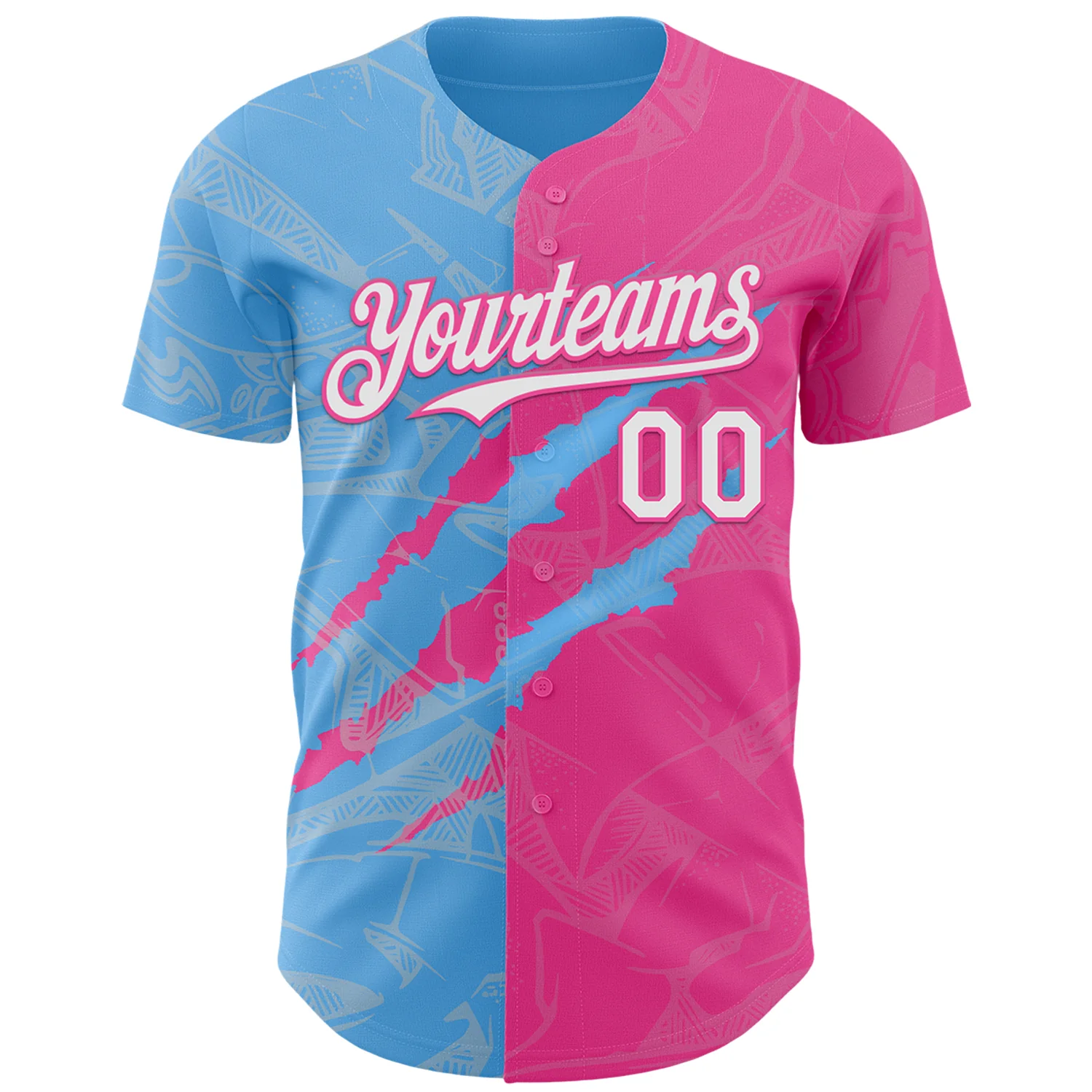 Custom Graffiti Pattern White Pink-Sky Blue 3D Scratch Authentic Baseball Jersey