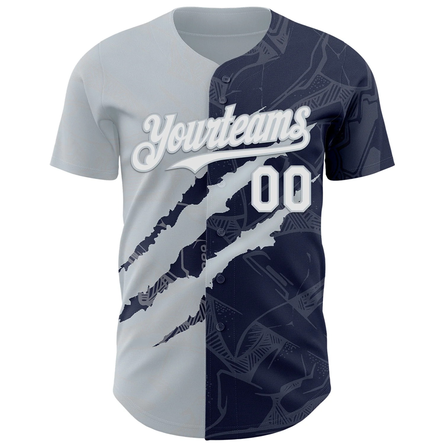 Custom Graffiti Pattern White Navy-Silver 3D Scratch Authentic Baseball Jersey