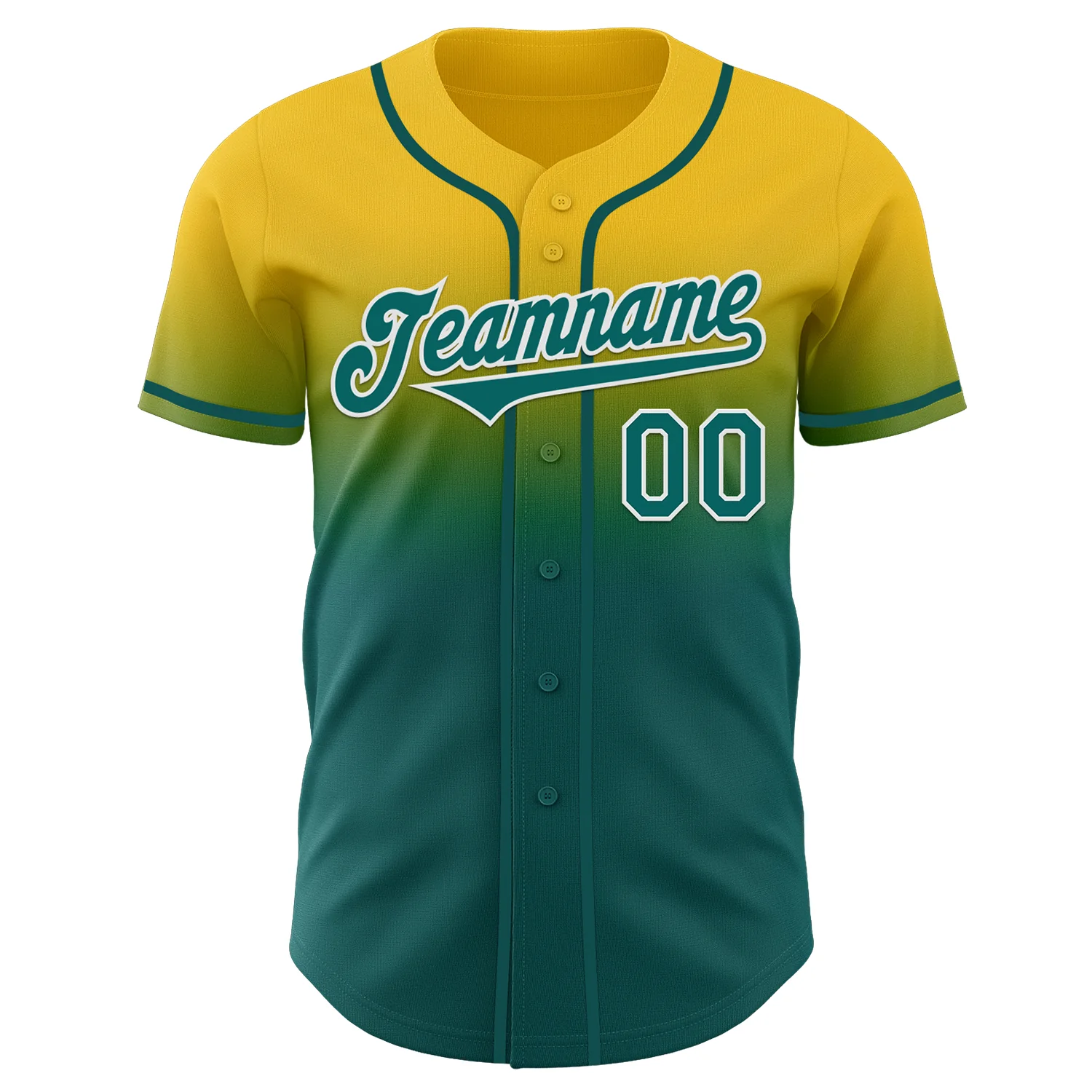 Custom Yellow Teal-White Authentic Fade Fashion Baseball Jersey