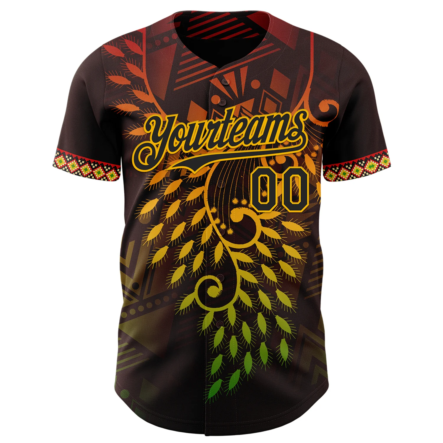 Custom Brown Black Red-Gold 3D Pattern Design Black History Month Africa Tribal Authentic Baseball Jersey