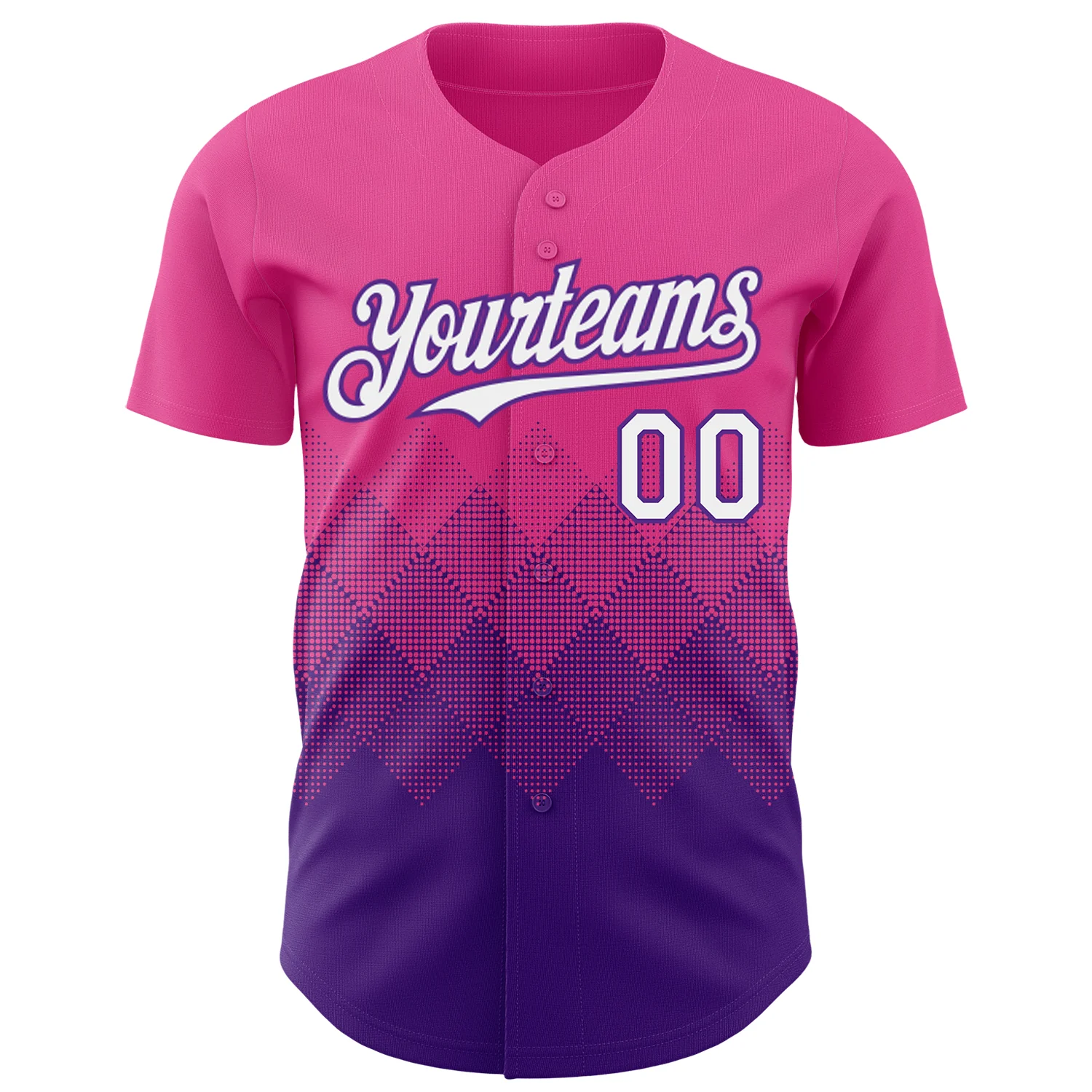 Custom Pink White-Purple 3D Gradient Square Shape Authentic Baseball Jersey