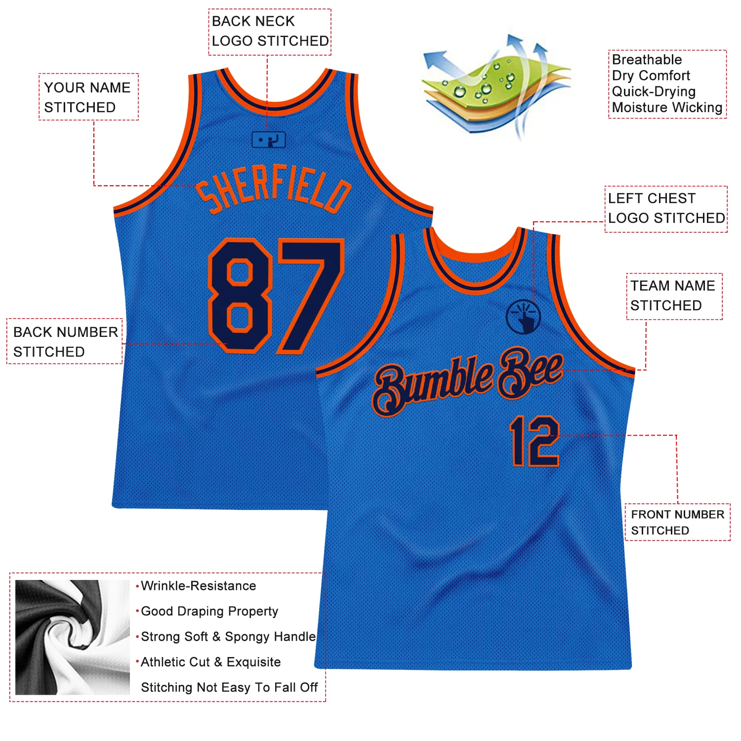 Custom Blue Navy-Orange Authentic Throwback Basketball Jersey