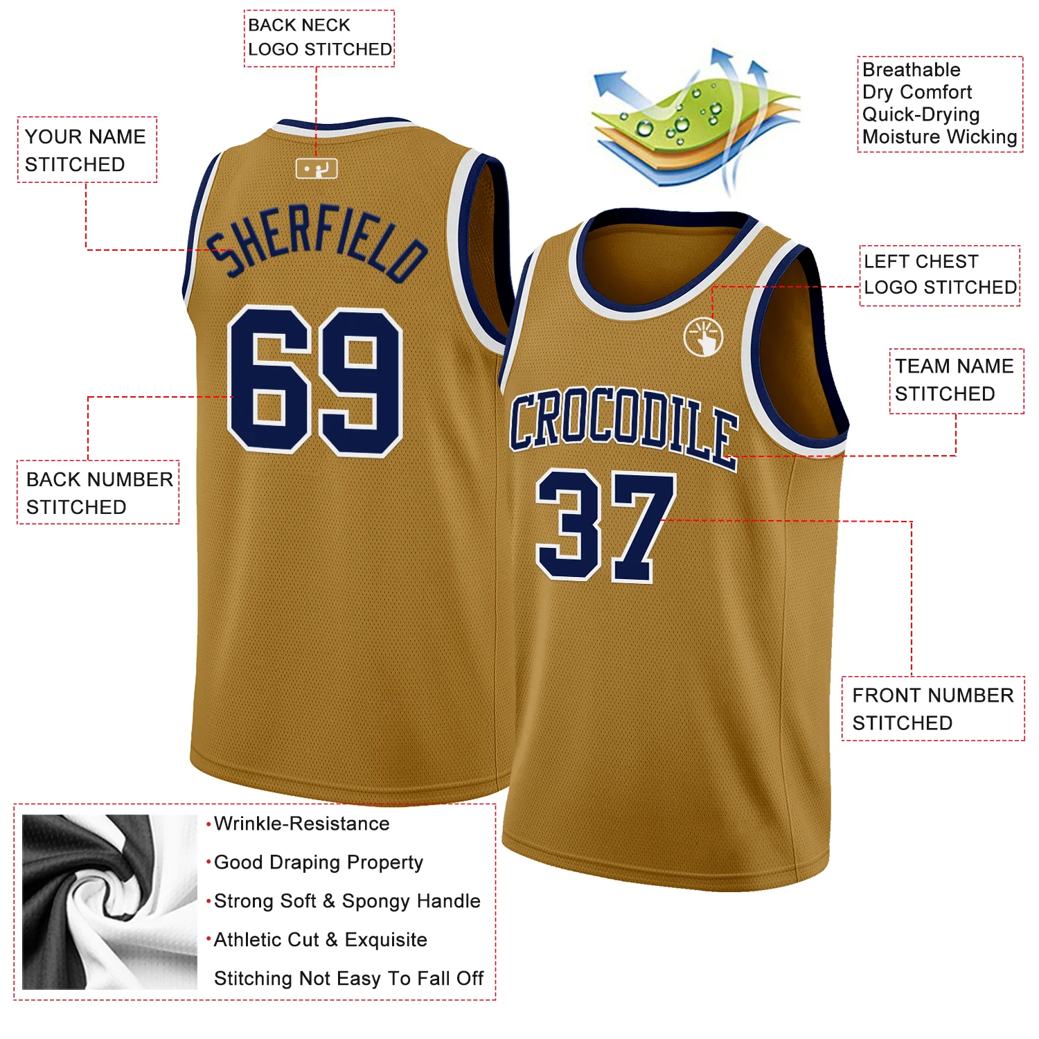 Custom Old Gold Navy-White Authentic Basketball Jersey