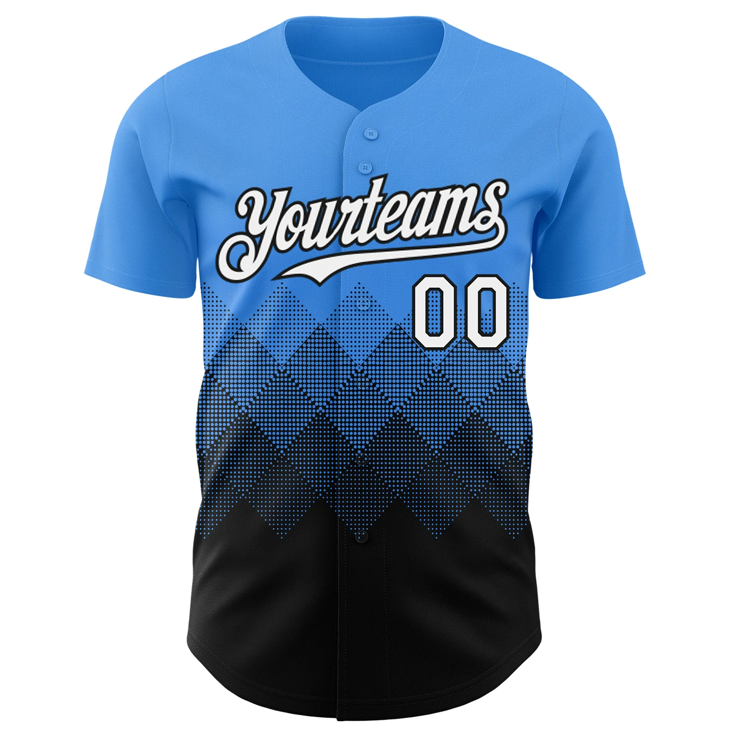 Custom Electric Blue White-Black 3D Gradient Square Shape Authentic Baseball Jersey