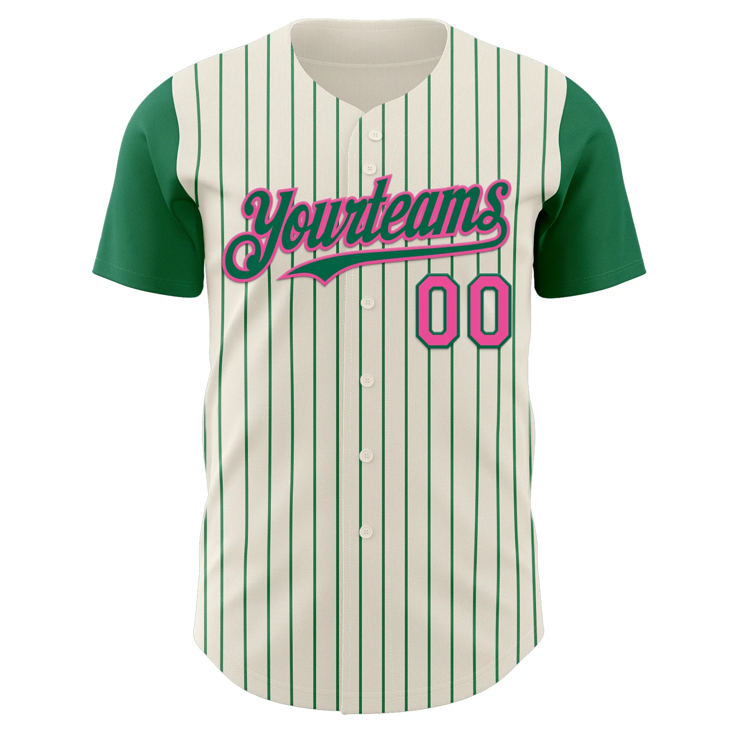 Custom Cream Kelly Green Pinstripe Pink Authentic Two Tone Baseball Jersey