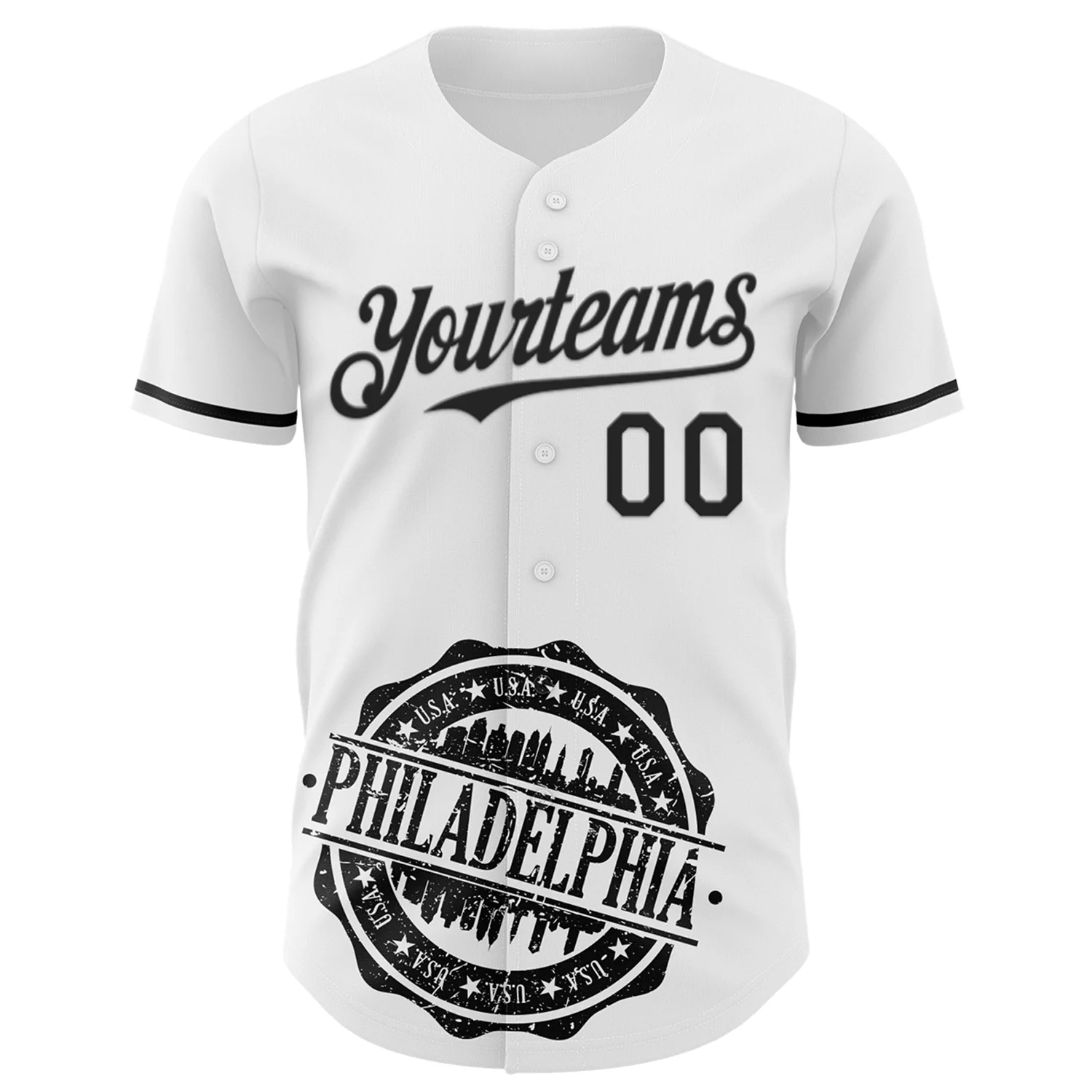 Custom White Black 3D Pattern Design Philadelphia Cityscape Liberty Bell Authentic Baseball Jersey
