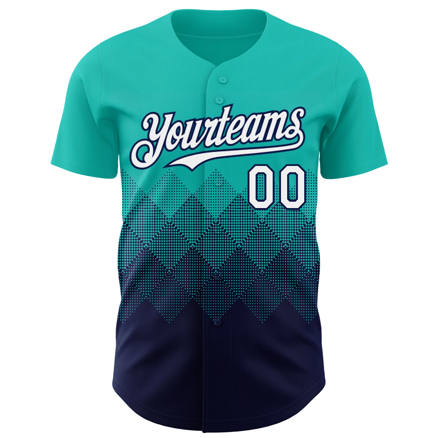 Custom Aqua White-Navy 3D Gradient Square Shape Authentic Baseball Jersey