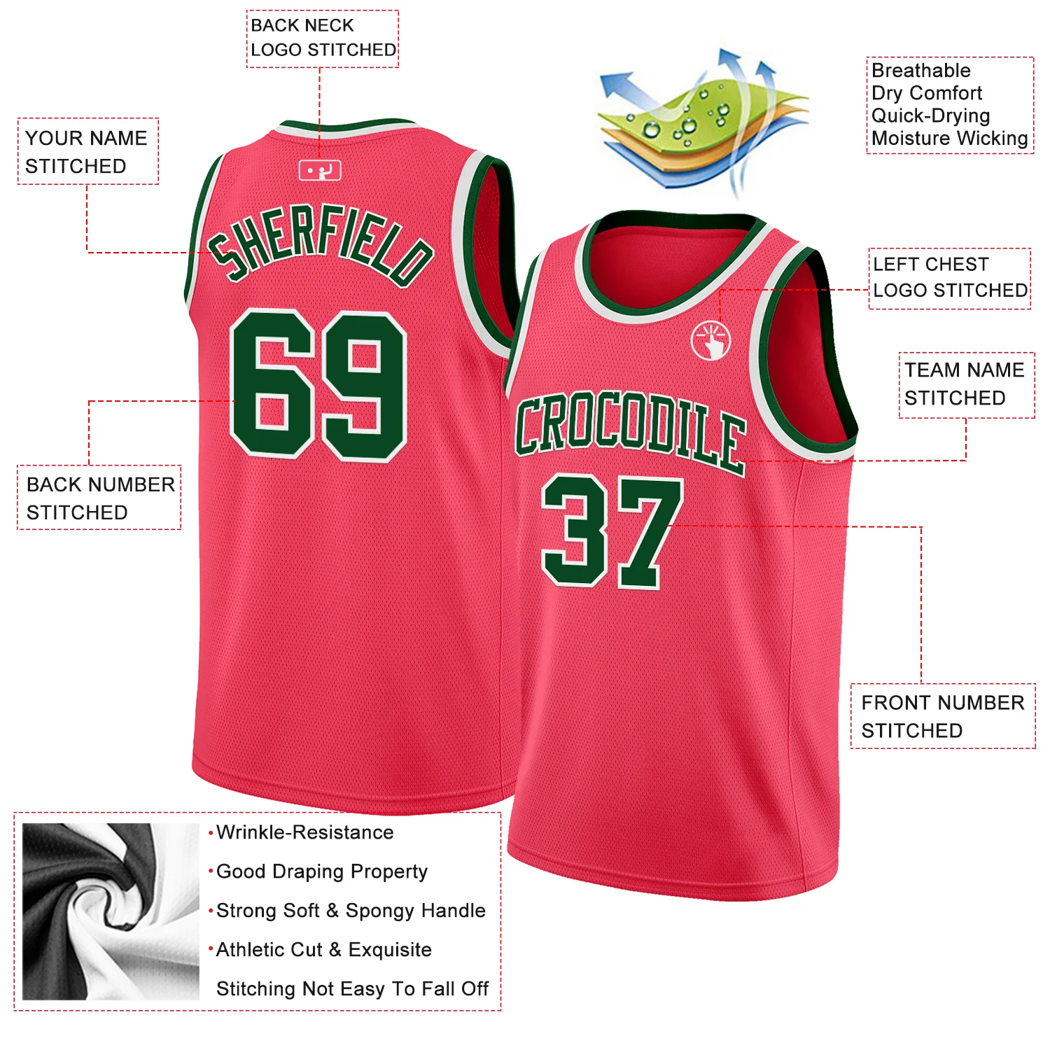 Custom Neon Pink Green-White Authentic Basketball Jersey