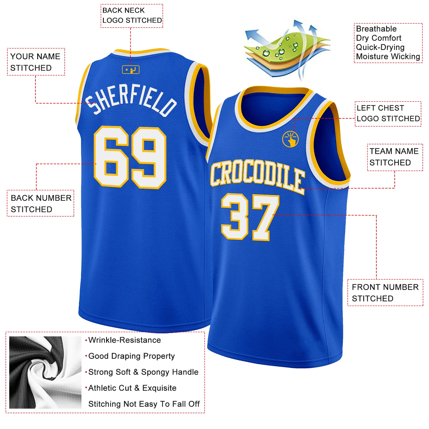 Custom Thunder Blue White-Gold Authentic Basketball Jersey