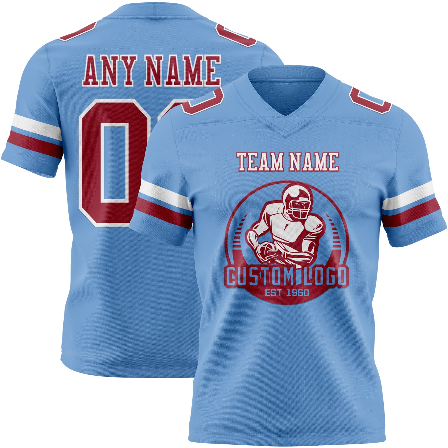 Custom Light Blue Cardinal-White Authentic Football Jersey
