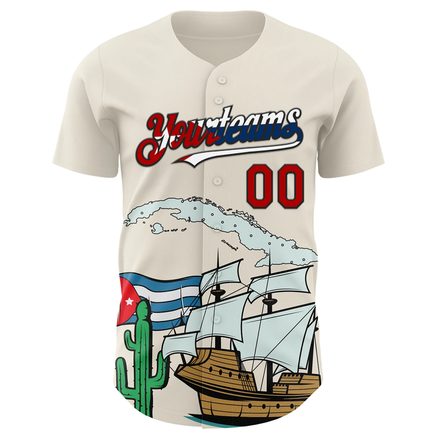 Custom Cream Red Black-Cuban Flag 3D Cuba Authentic Baseball Jersey