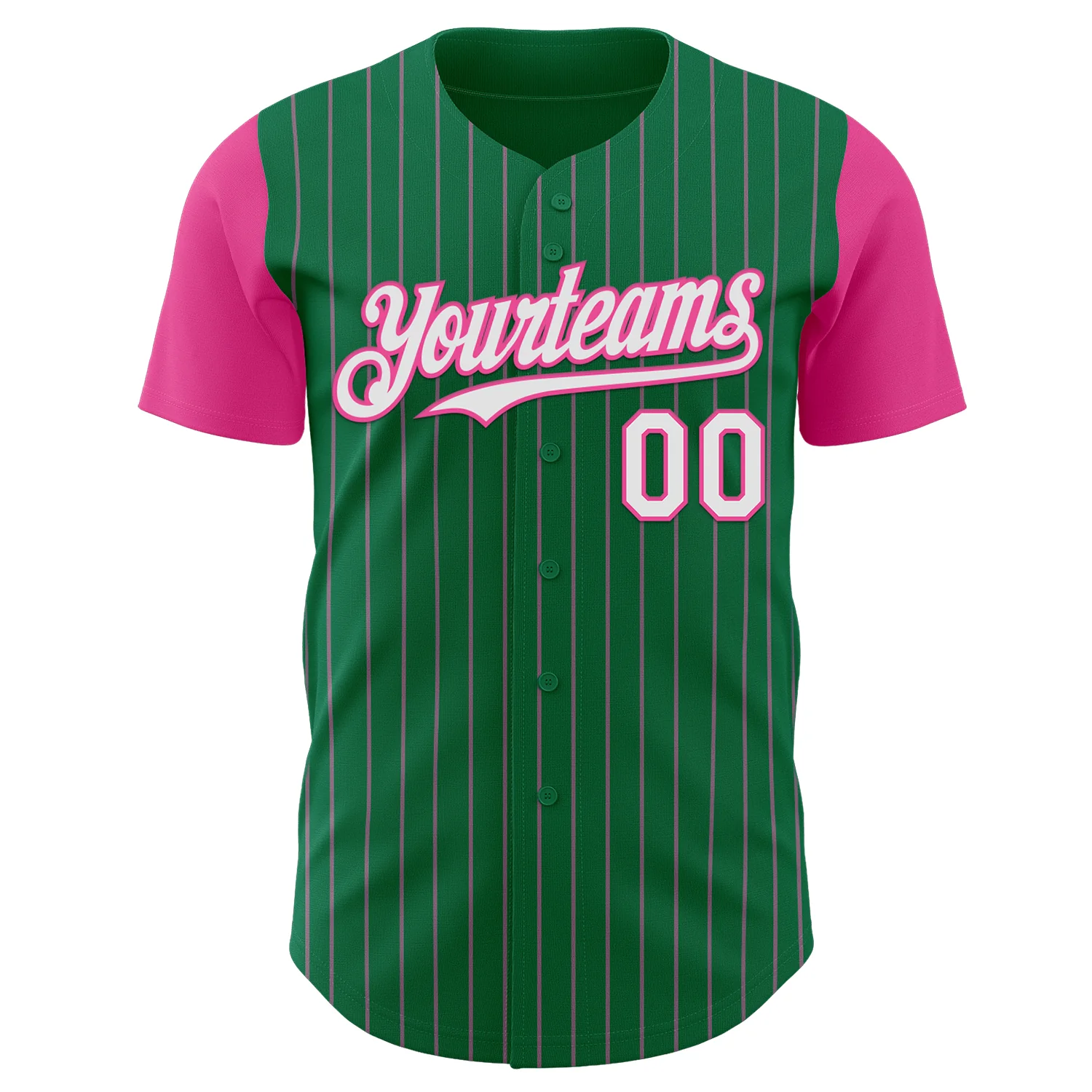 Custom Kelly Green Pink Pinstripe White Authentic Two Tone Baseball Jersey