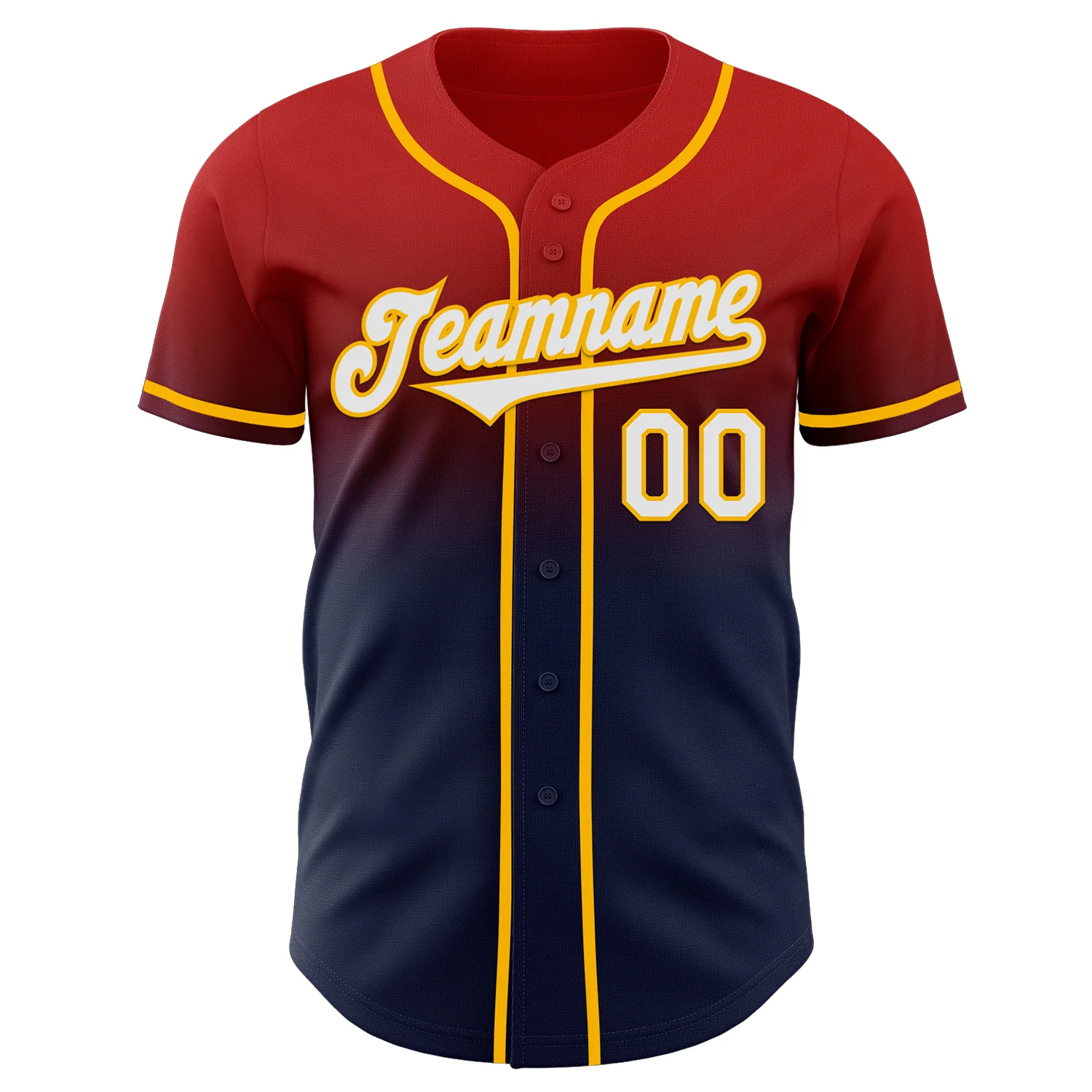 Custom Red Navy-Gold Authentic Fade Fashion Baseball Jersey