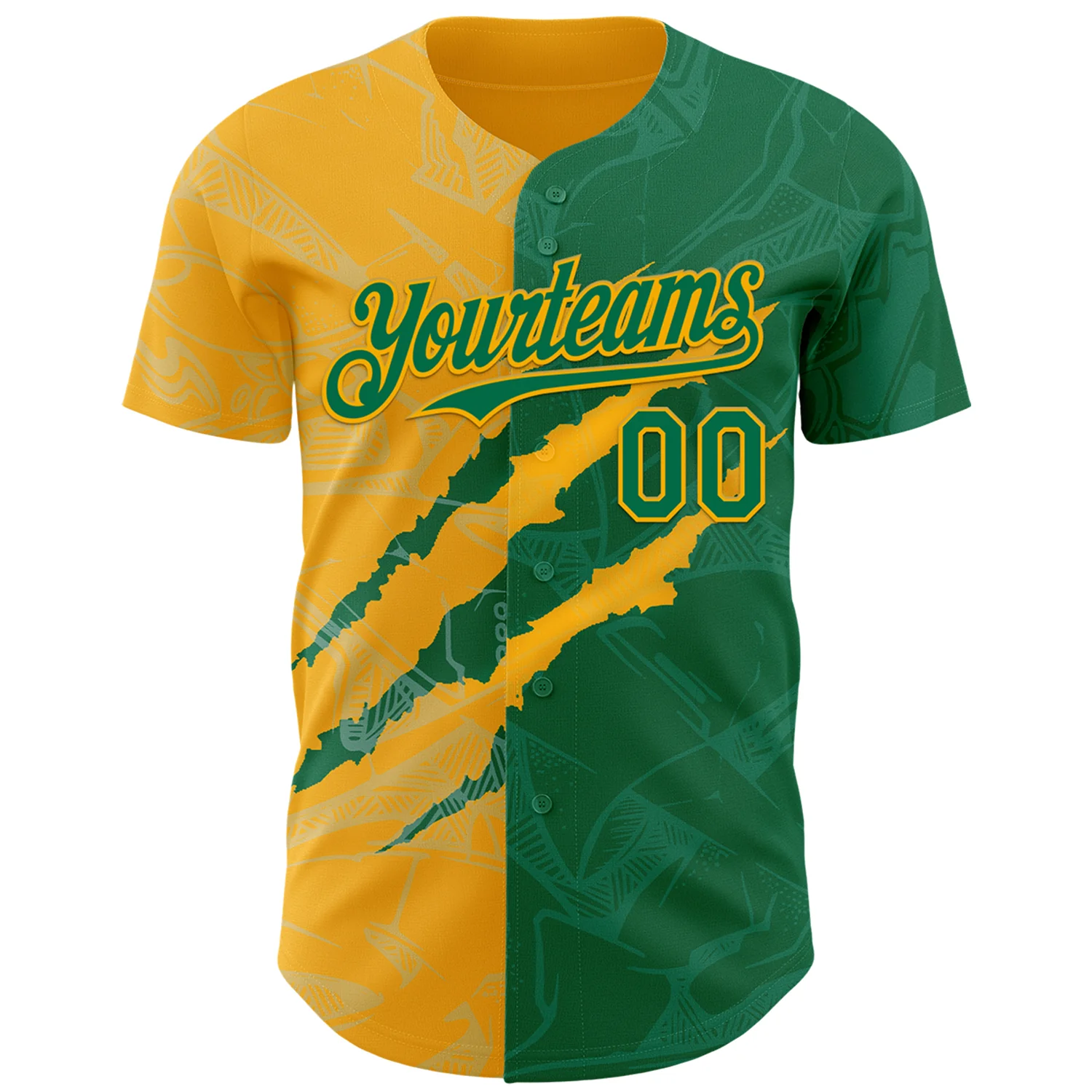 Custom Graffiti Pattern Kelly Green-Gold 3D Scratch Authentic Baseball Jersey
