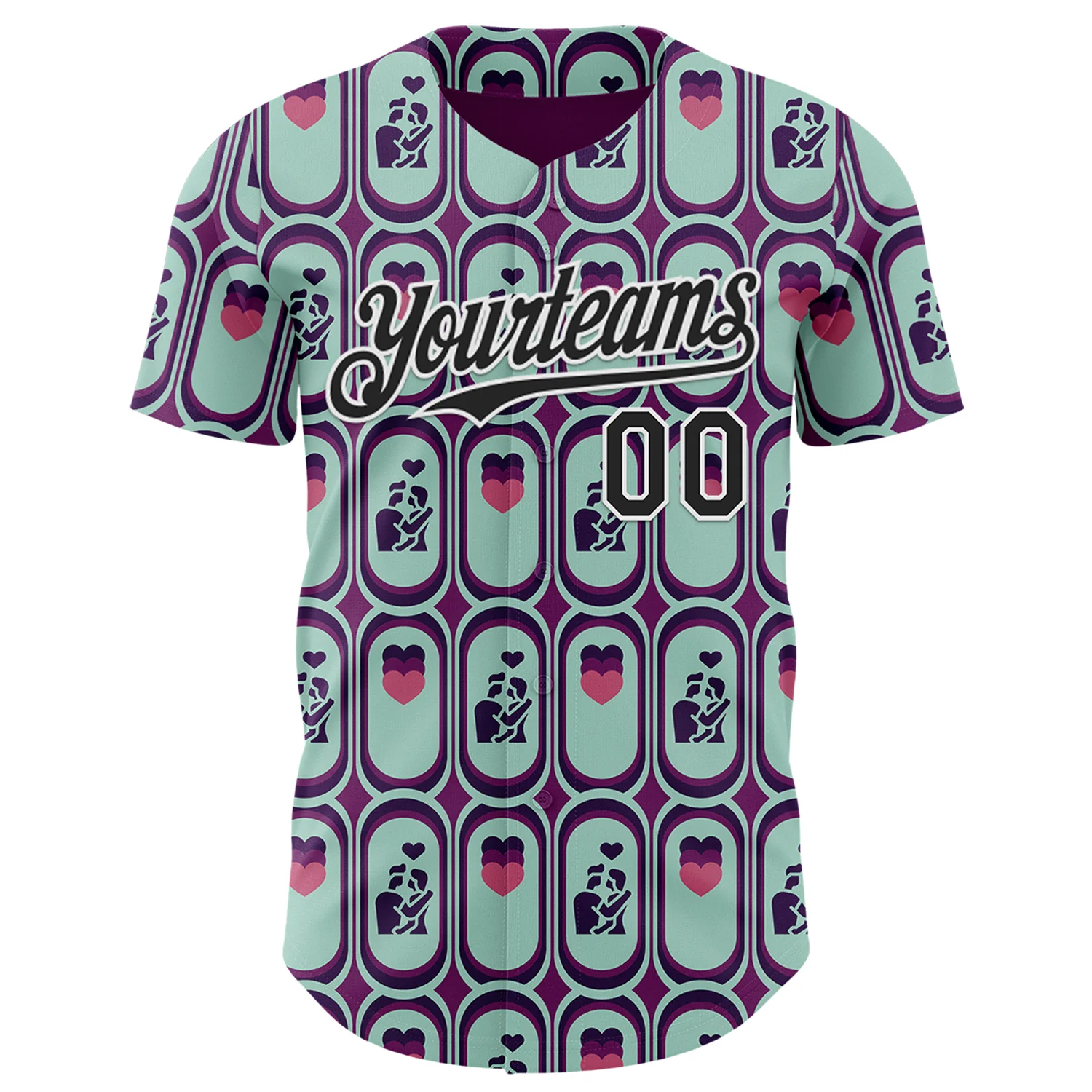 Custom Purple Black Green-White Valentine's Day Love Heart Authentic Baseball Jersey