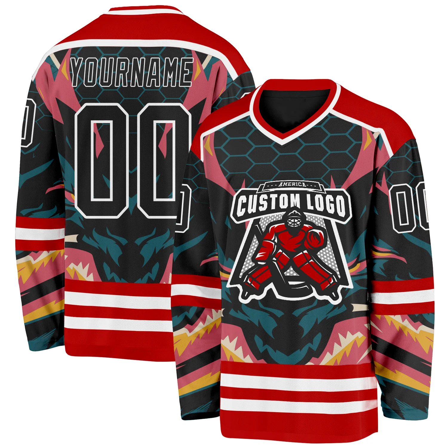 Custom Red Black Blue Pink Yellow-White 3D Pattern Cyber Mecha E-sport Hockey Jersey