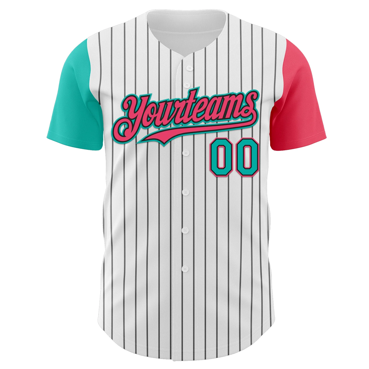 Custom White Black Pinstripe Aqua-Neon Pink Authentic Two Tone Baseball Jersey