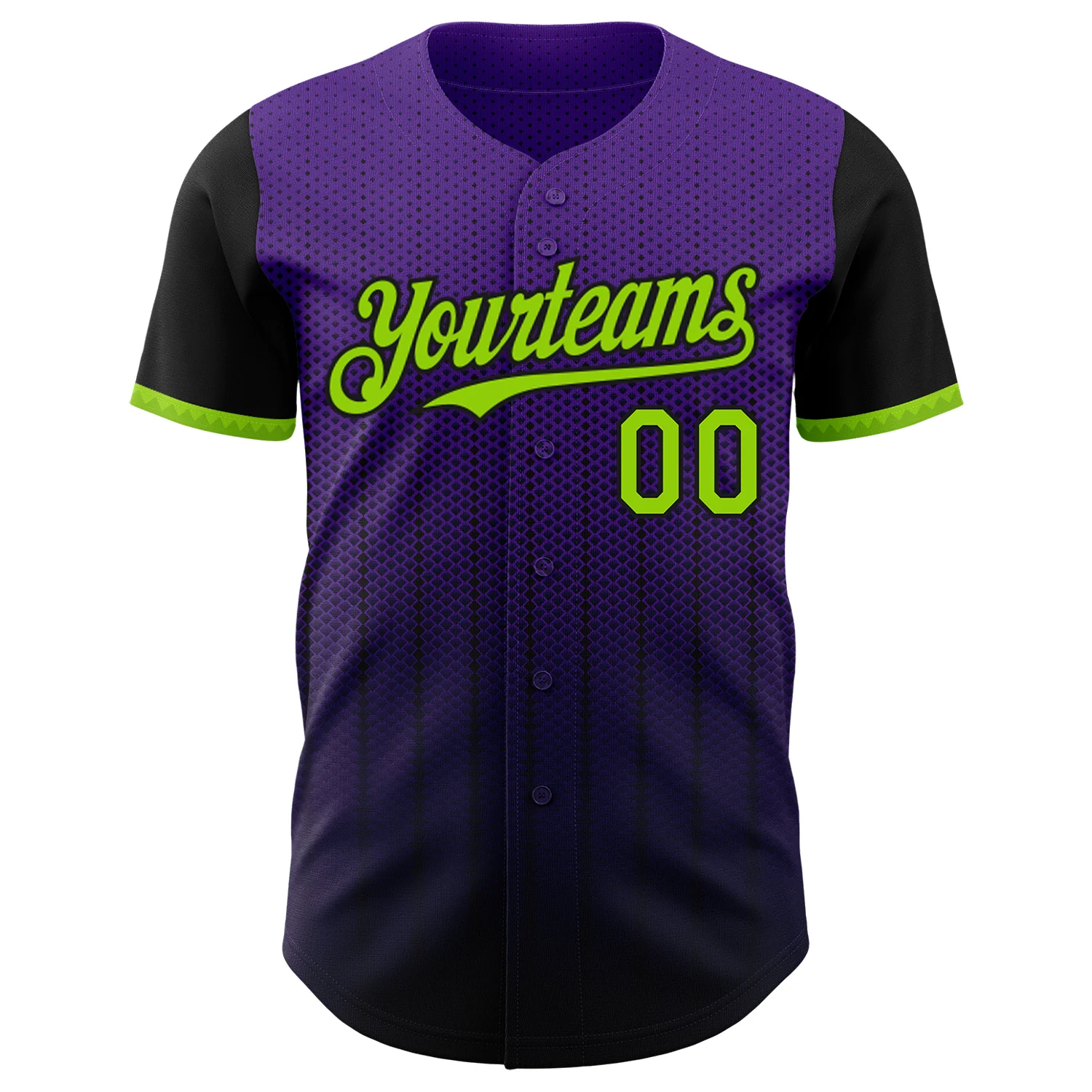 Custom Purple Neon Green-Black 3D Pattern Design Gradient Geometric Shape Authentic Baseball Jersey