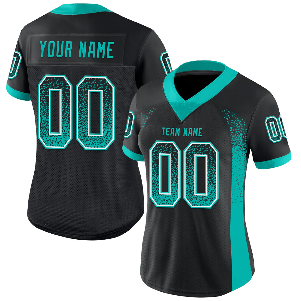 Custom Black Aqua-White Drift Fashion Football Jersey