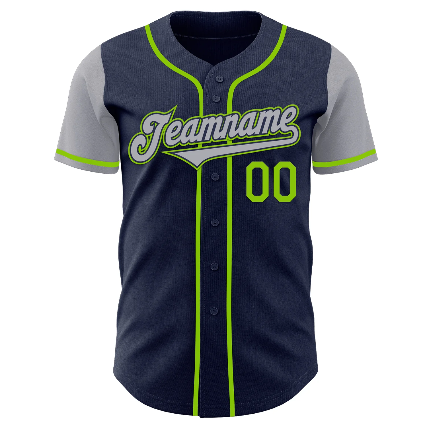 Custom Navy Gray-Neon Green Authentic Two Tone Baseball Jersey