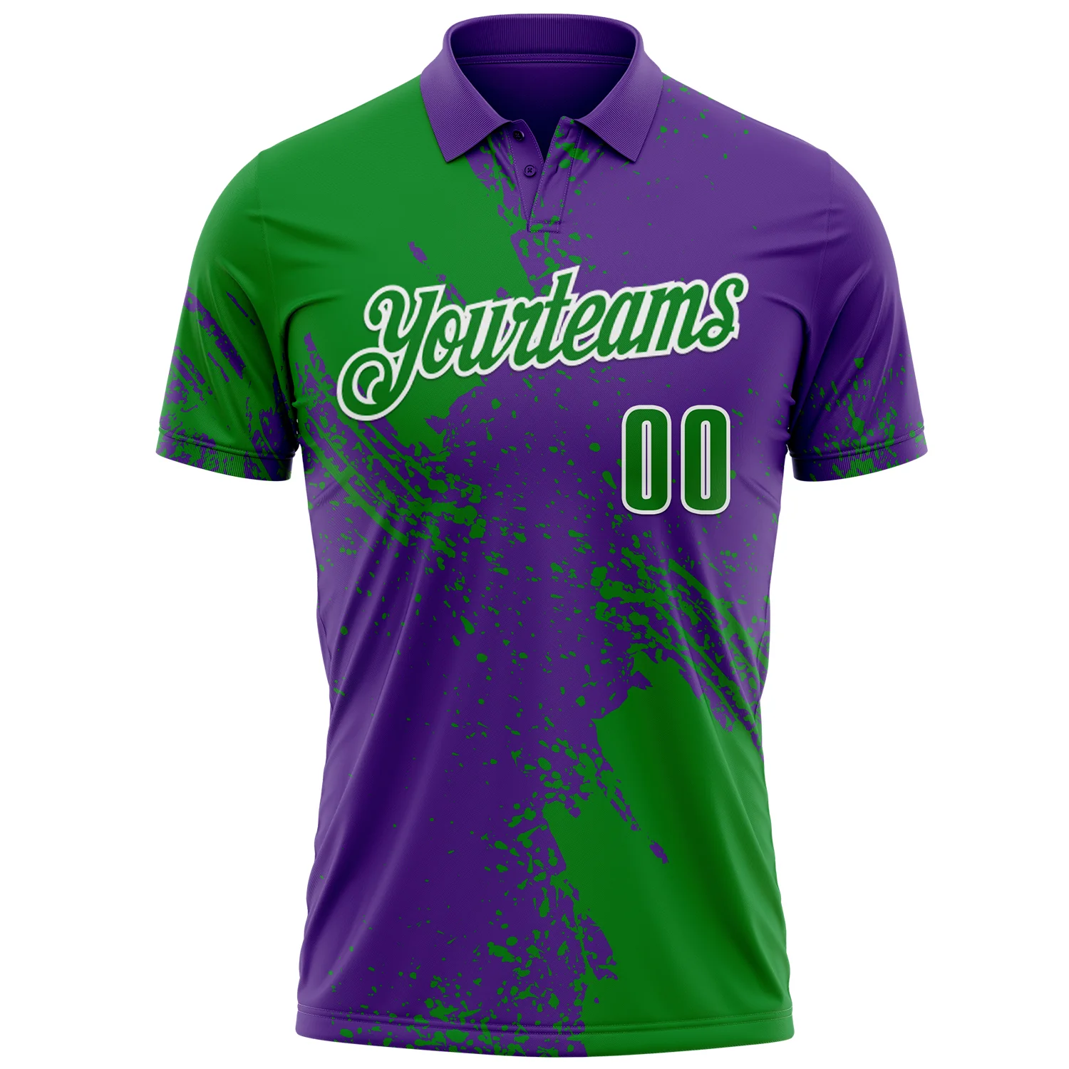 Custom Grass Green Purple-White 3D Pattern Design Abstract Brush Stroke Performance Polo Shirt