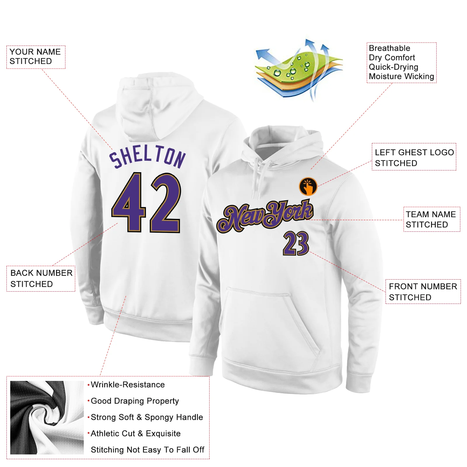 Custom Stitched White Purple-Old Gold Sports Pullover Sweatshirt Hoodie