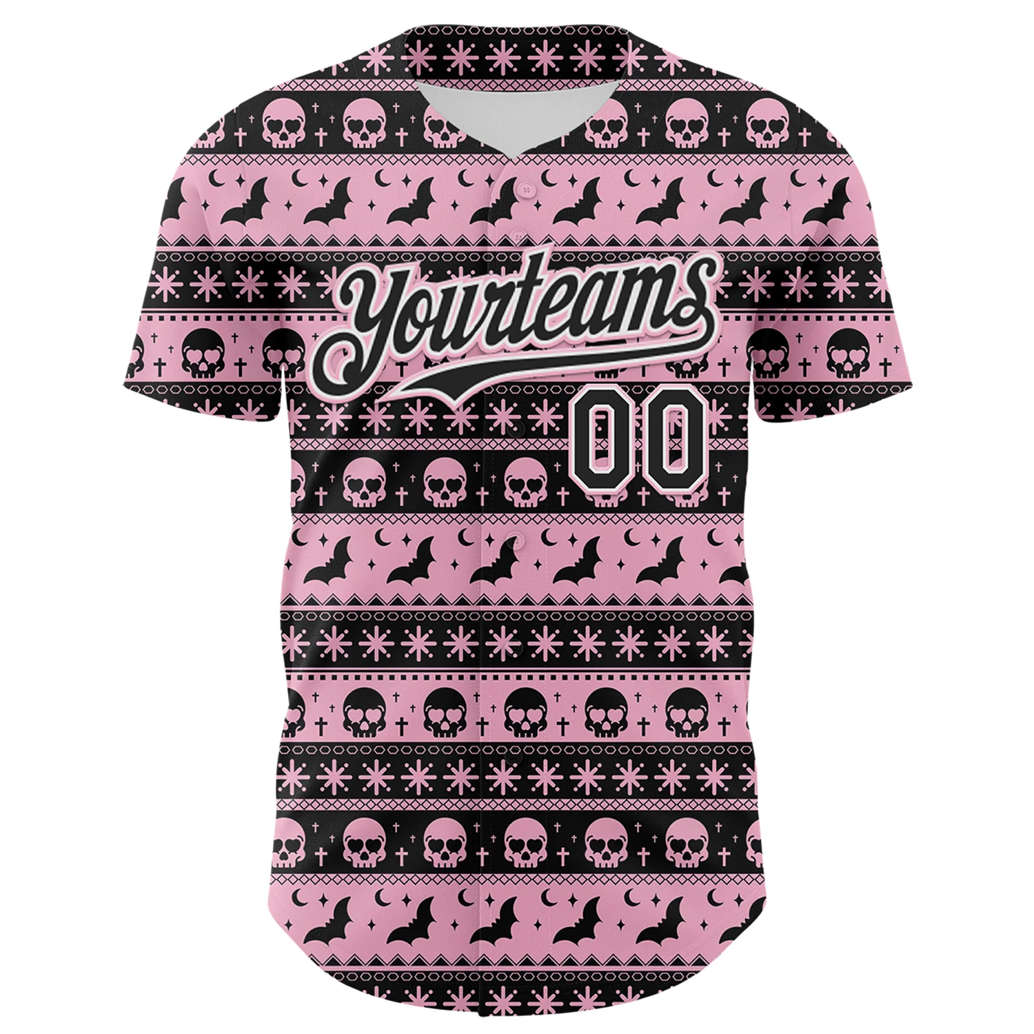 Custom Black Light Pink-White 3D Gothic Skull Authentic Baseball Jersey