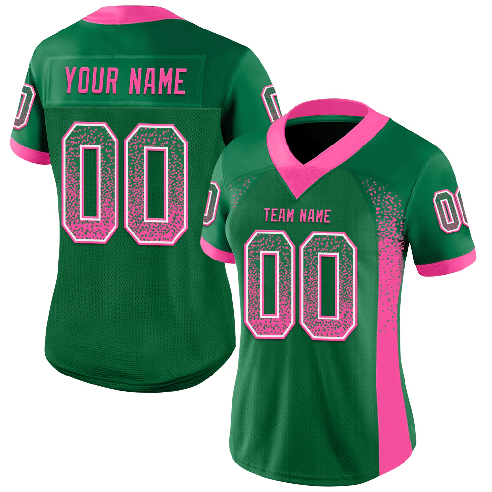 Custom Kelly Green Pink-White Drift Fashion Football Jersey