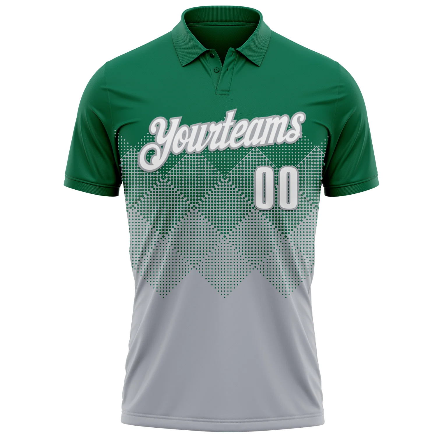 Custom Kelly Green White-Gray 3D Gradient Square Shape Performance Polo Shirt