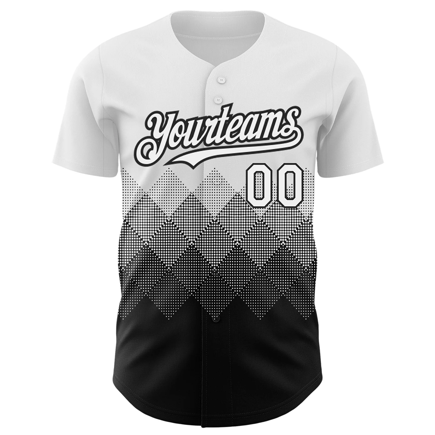 Custom White Black 3D Pattern Design Gradient Square Shapes Authentic Baseball Jersey