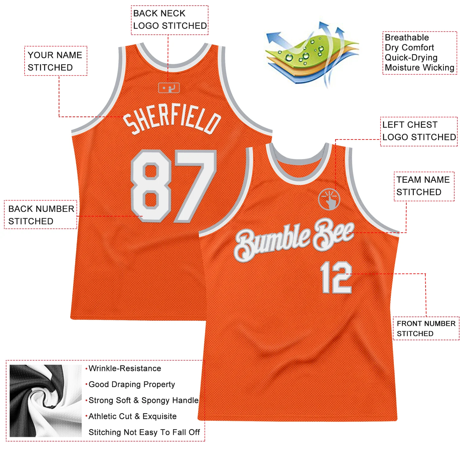 Custom Orange White-Gray Authentic Throwback Basketball Jersey