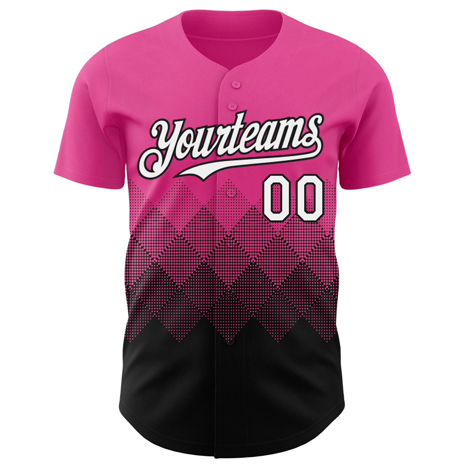 Custom Pink White-Black 3D Gradient Square Shape Authentic Baseball Jersey