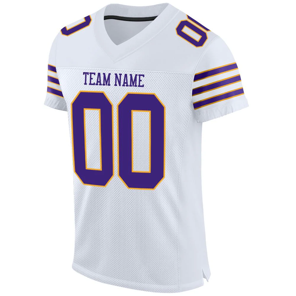 Custom White Purple-Gold Mesh Authentic Football Jersey