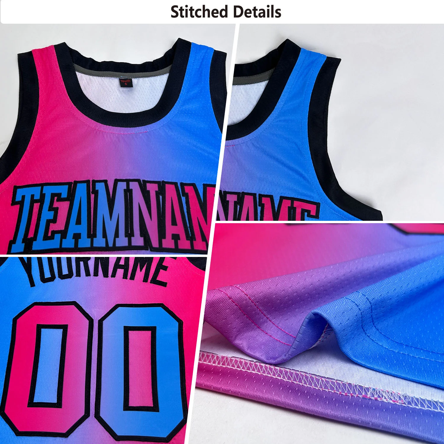 Custom Sky Blue Medium Pink-Black Authentic Gradient Fashion Basketball Jersey