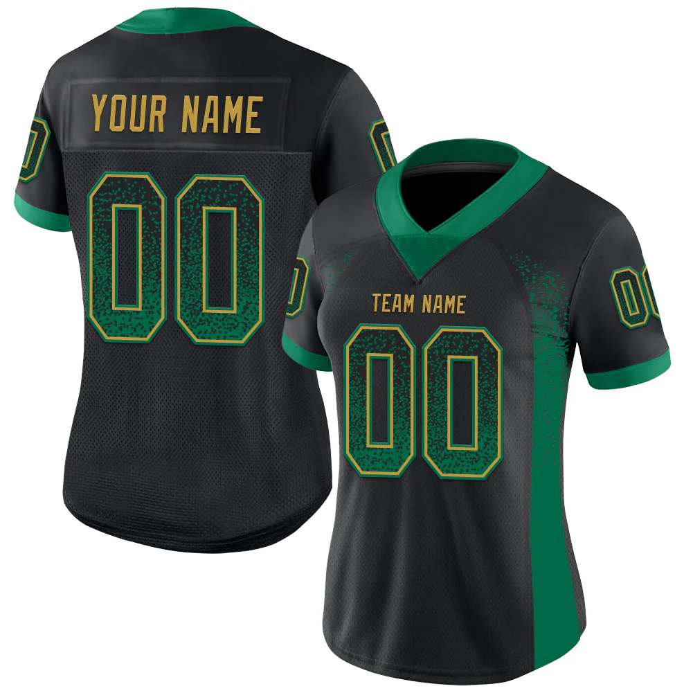 Custom Black Kelly Green-Old Gold Drift Fashion Football Jersey