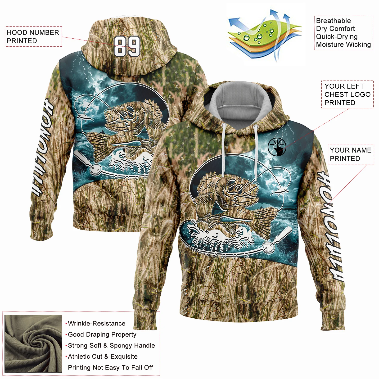 Custom City Cream White-Black 3D Smallmouth Bass Fish Fishing Sports Pullover Sweatshirt Hoodie