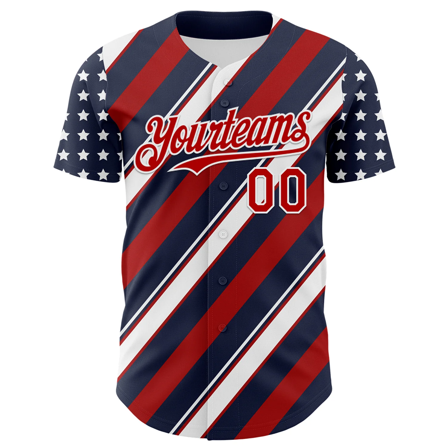Custom Navy Red-White 3D Patriotic American Flag Authentic Baseball Jersey