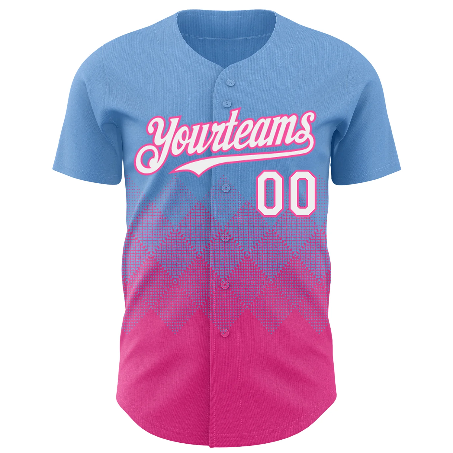 Custom Light Blue White-Pink 3D Gradient Square Shape Authentic Baseball Jersey