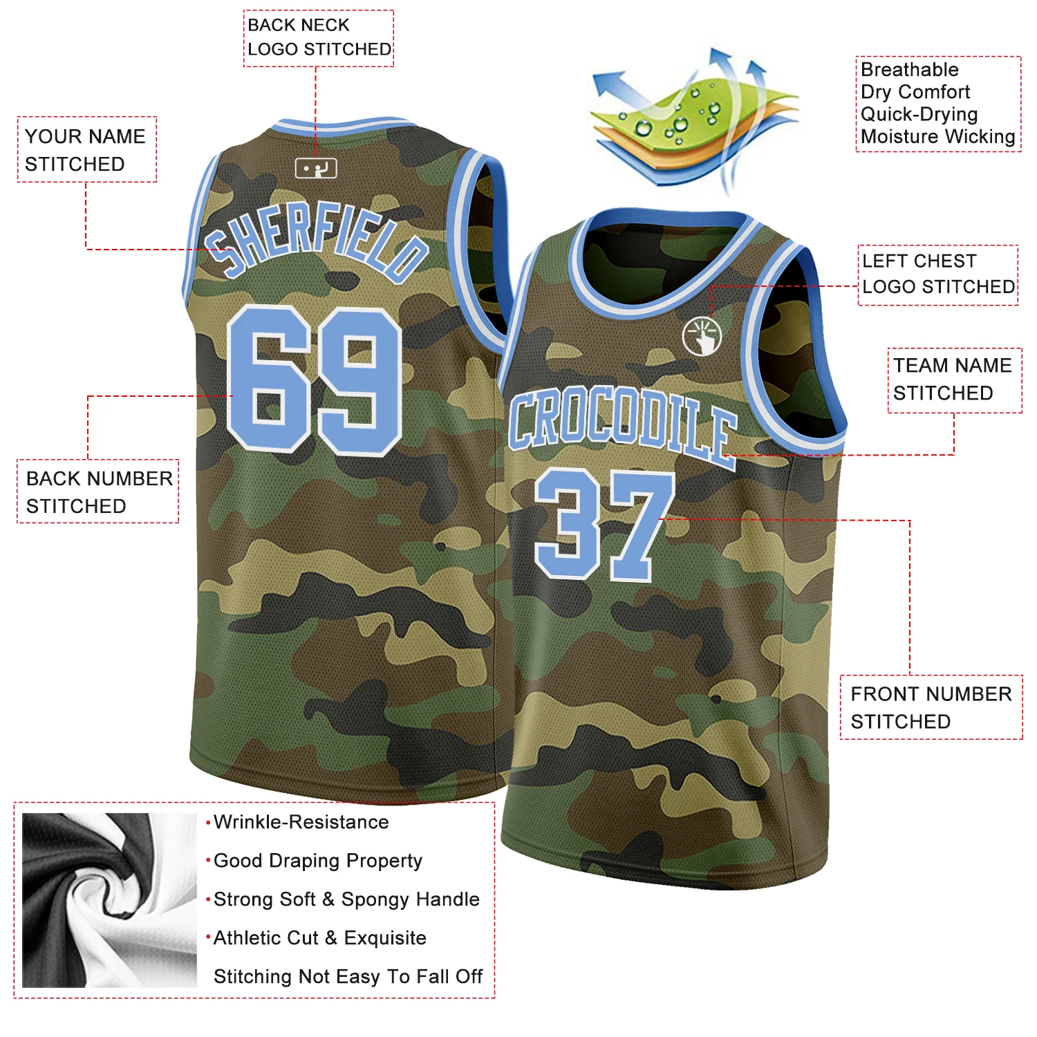 Custom Camo Light Blue-White Authentic Salute To Service Basketball Jersey