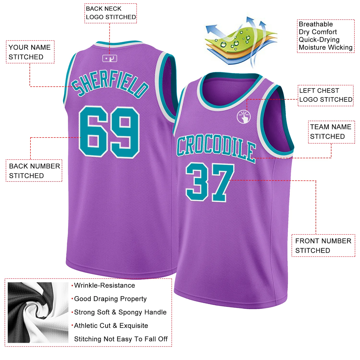 Custom Medium Purple Teal-White Authentic Basketball Jersey