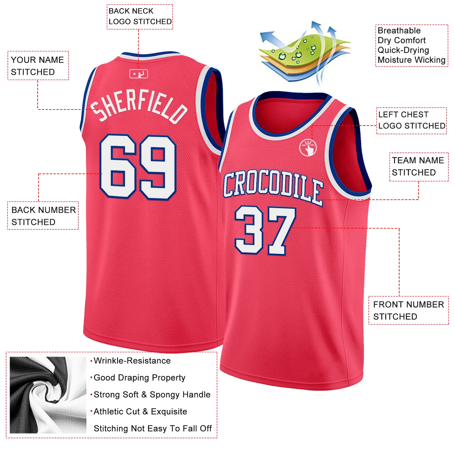 Custom Neon Pink White-Royal Authentic Basketball Jersey