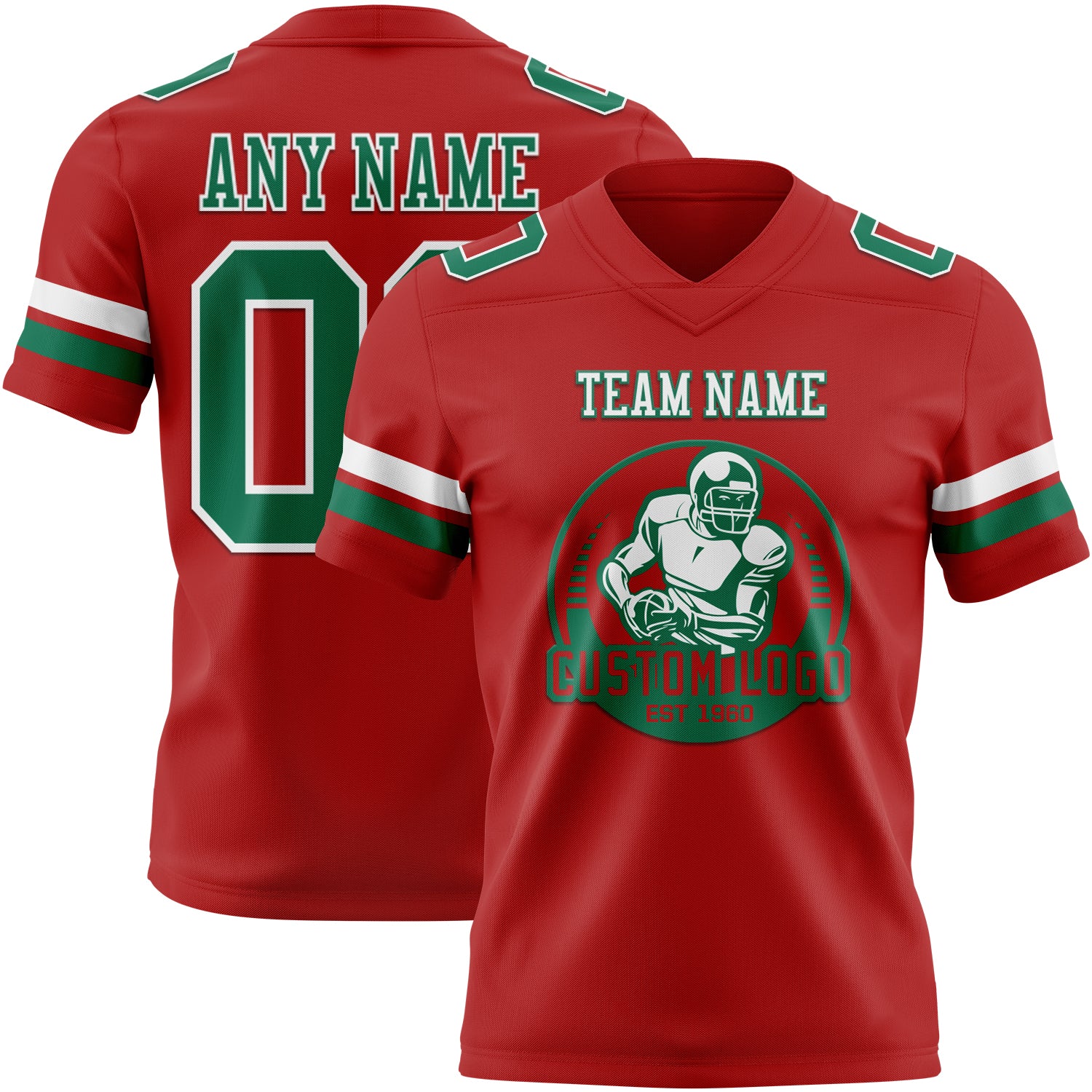 Custom Red Kelly Green-White Authentic Football Jersey