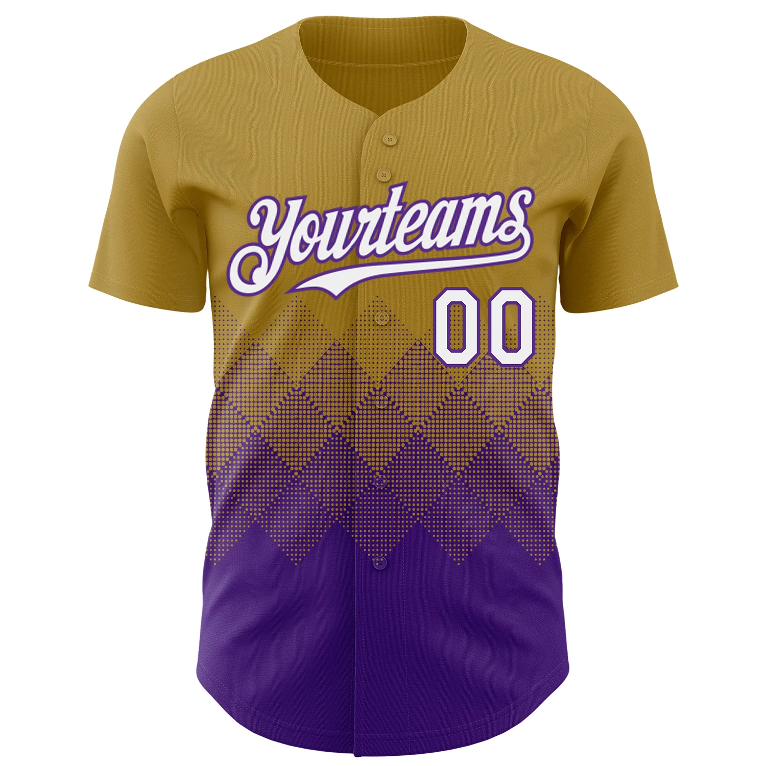 Custom Old Gold White-Purple 3D Gradient Square Shape Authentic Baseball Jersey
