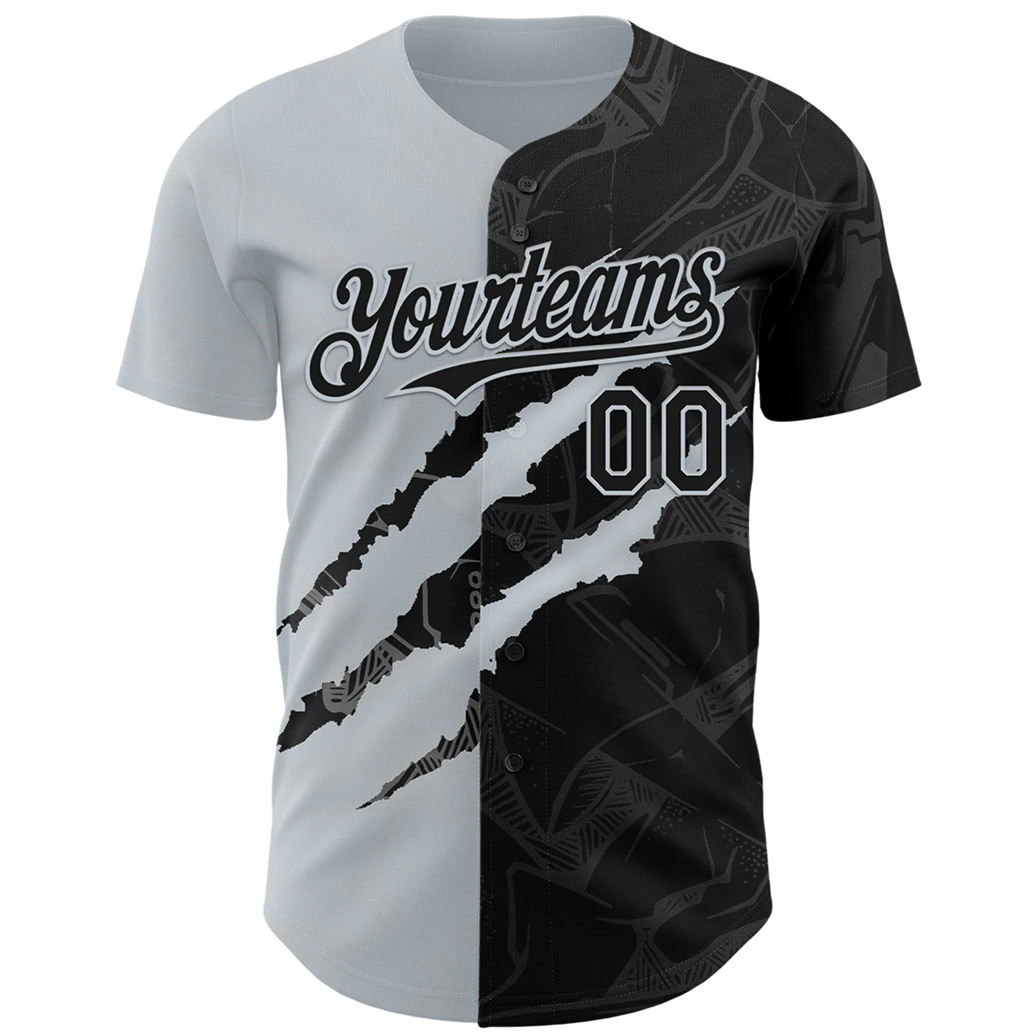 Custom Graffiti Pattern Black-Silver 3D Scratch Authentic Baseball Jersey