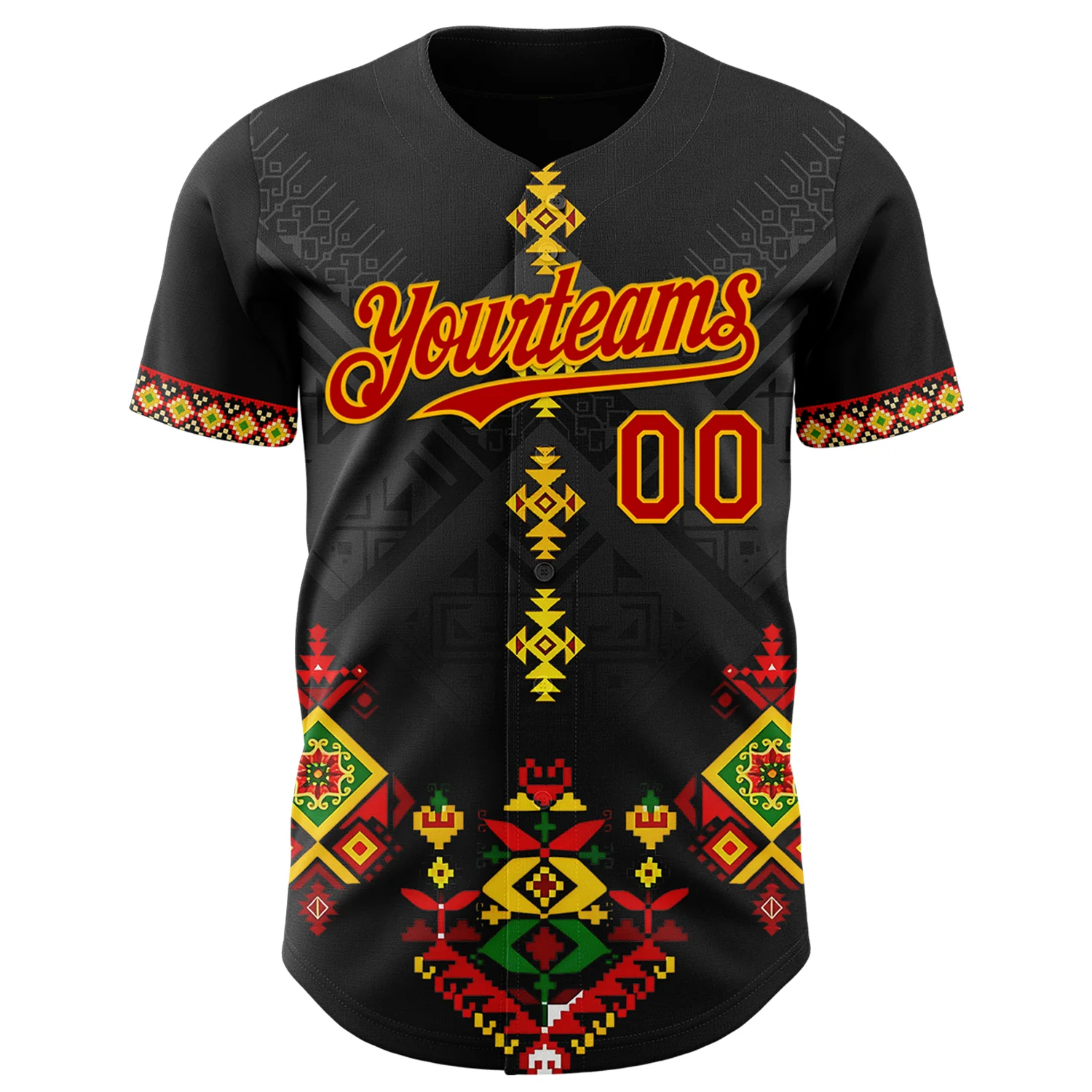 Custom Black Red Gold-Green 3D Pattern Design Black History Month Africa Tribal Authentic Baseball Jersey