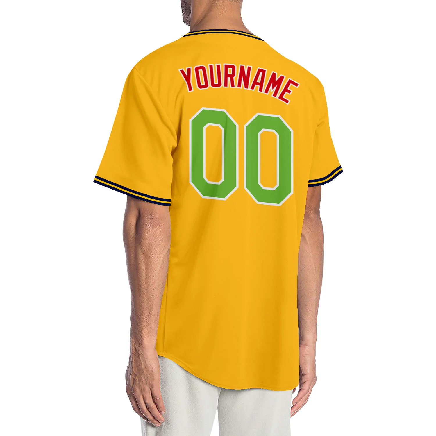 Custom Gold Neon Green-Red Authentic Baseball Jersey